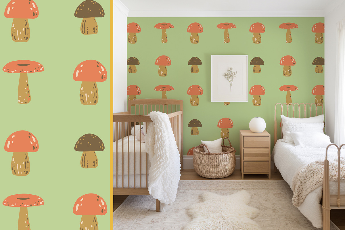 Woodland Mushrooms pattern & clipart, a Seasonal Illustration by Carpet Tapete Pretzel (Photo 8 of 13)