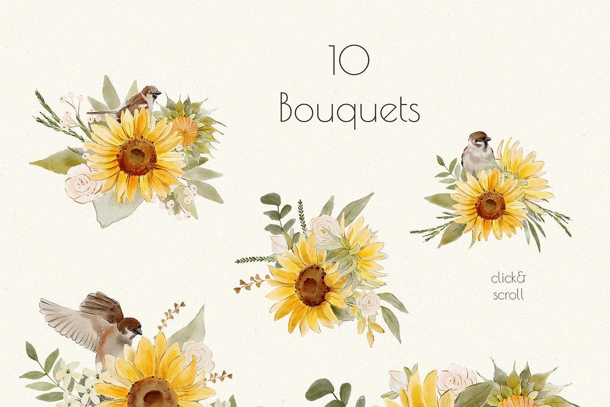 Watercolor Sunflower Set, a Decorative Illustration by Jenteva Art (Photo 2 of 16)