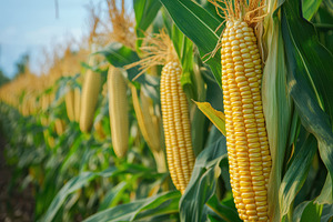 Corn cobs thriving in a vast corn, a Photo by Pavel_design