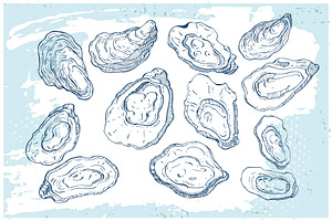 Oysters Sketch Ink Drawing