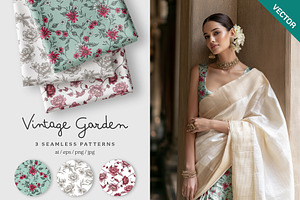 Vintage garden seamless pattern set