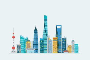 Shanghai skyline, a Work Illustration by GlebTagirov