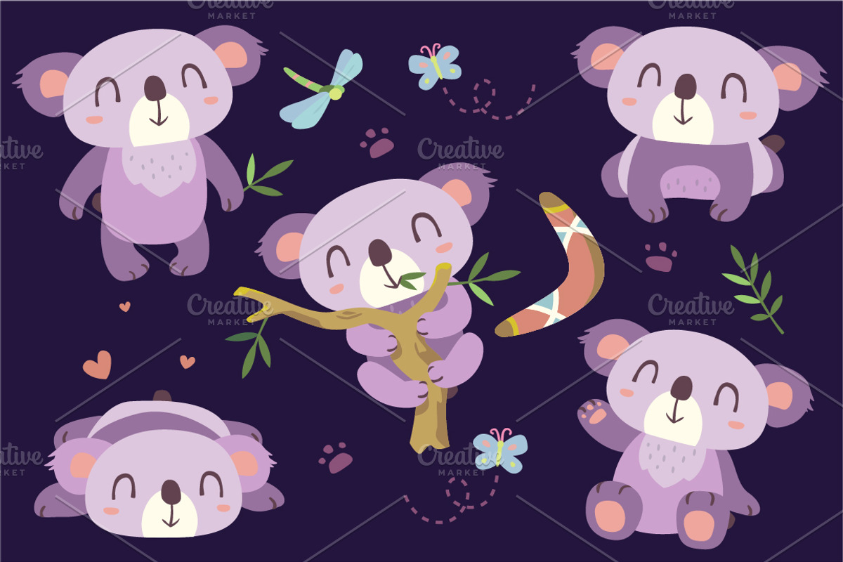 Cartoon koala set, an Animal Illustration by SunnyWS (Photo 3 of 8)