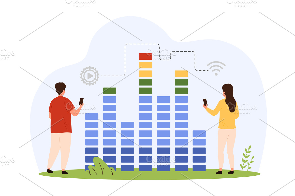 Sound mixer software, tiny people, a Technology Illustration by Flashvector