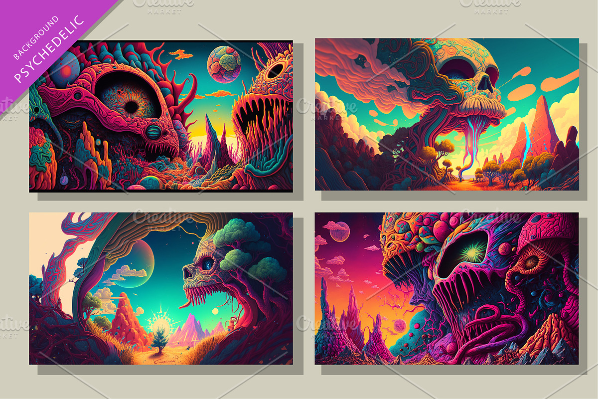 Set of psychedelic backgrounds., a Background Graphic by KENO Mascots (Photo 2 of 4)