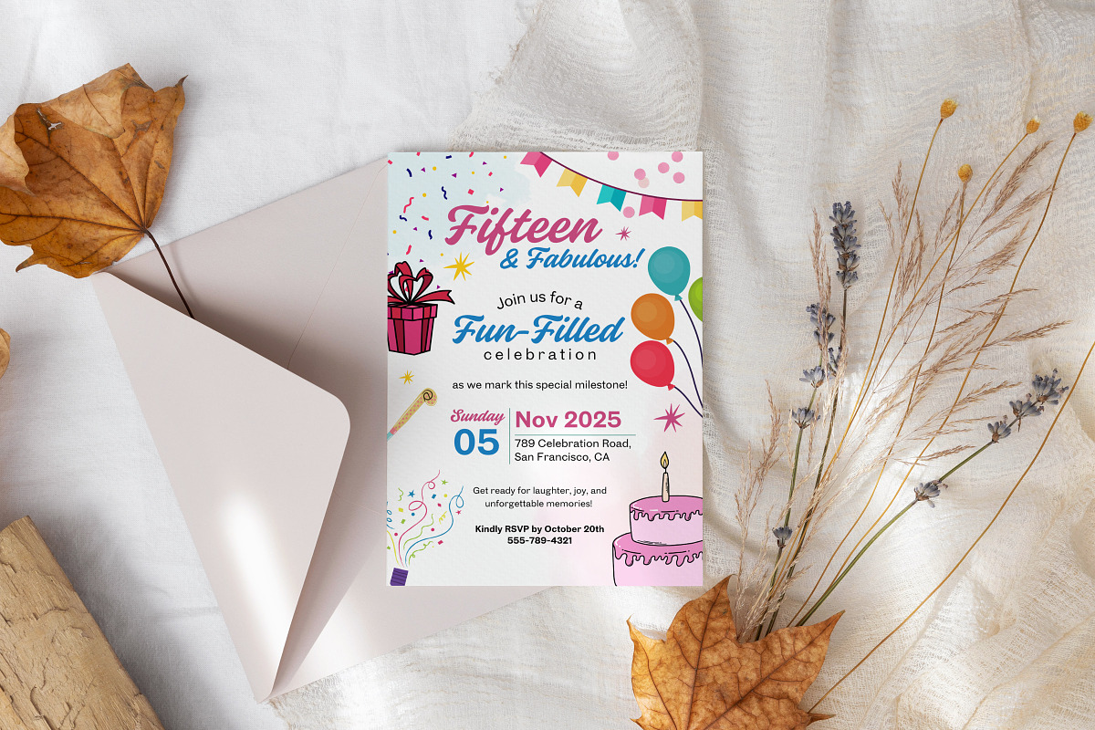 15th Birthday Invitation Card Temp, an Invitation Template by Snapybiz (Photo 6 of 9)