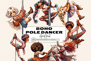 BOHO POLE DANCE GIRL CLIPART PACK, a Person Illustration by Daring Digies