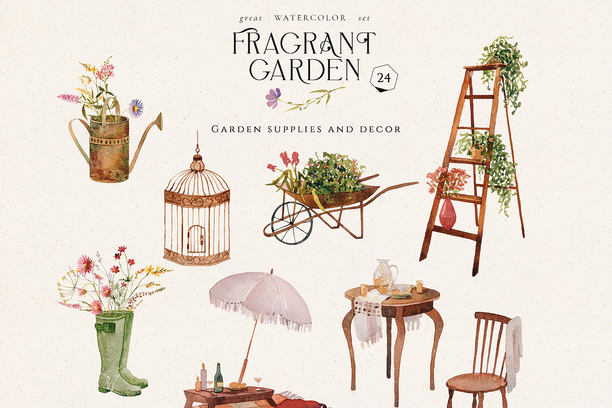 Fragrant garden-great watercolor set, a Decorative Illustration by Pamyatka Shop (Photo 3 of 24)