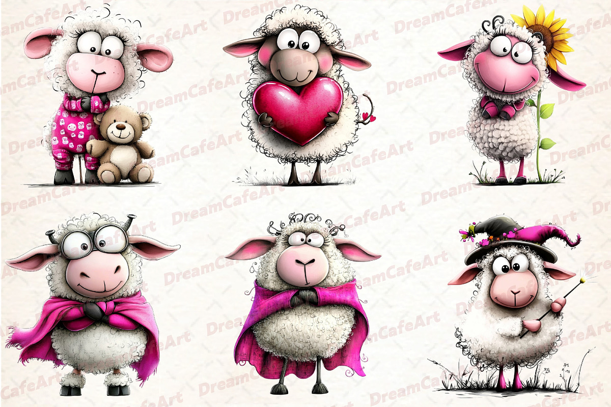 Quirky Sheep Clipart, an Illustration by DreamCafeArt (Photo 5 of 8)