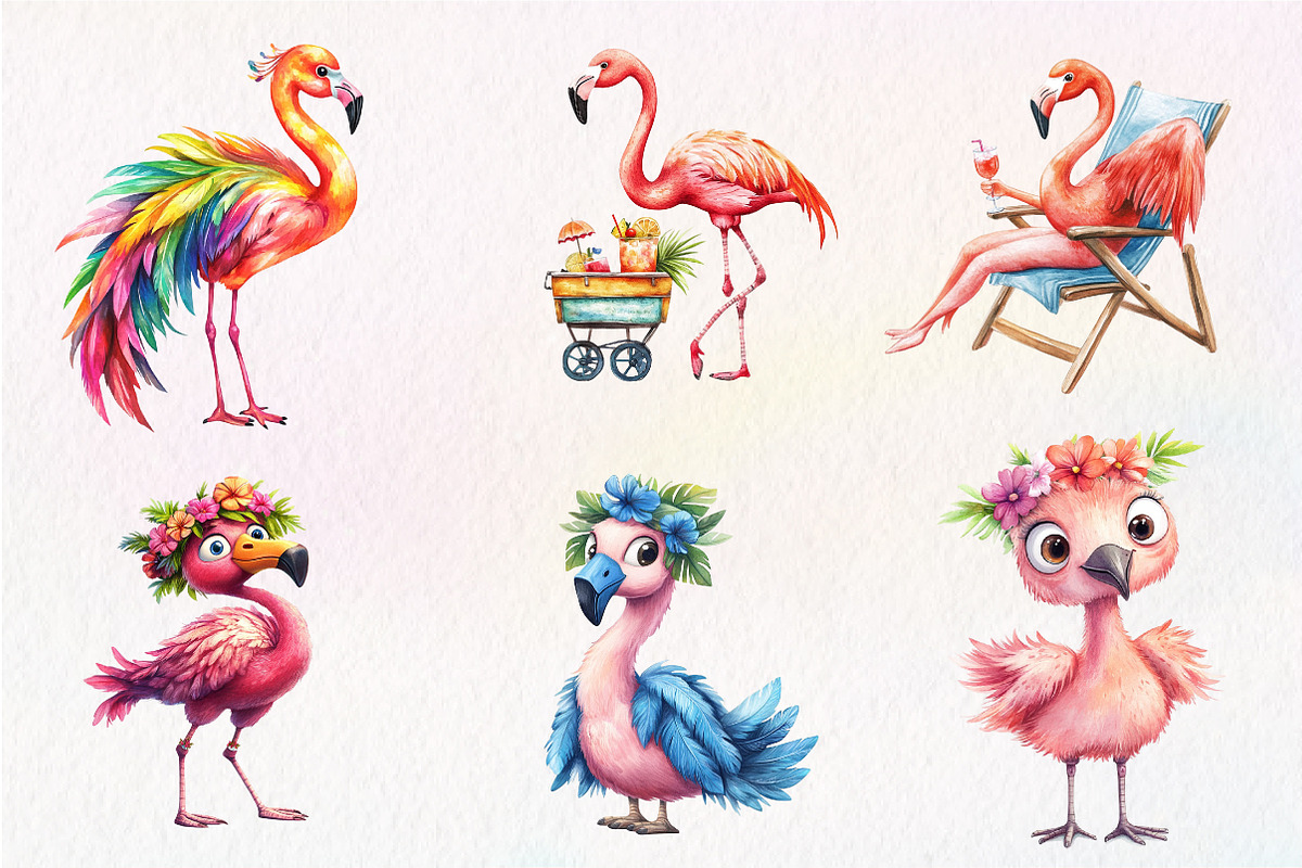 Flamingo Watercolor Clipart, Exotic, an Illustration by CreationArt (Photo 2 of 5)
