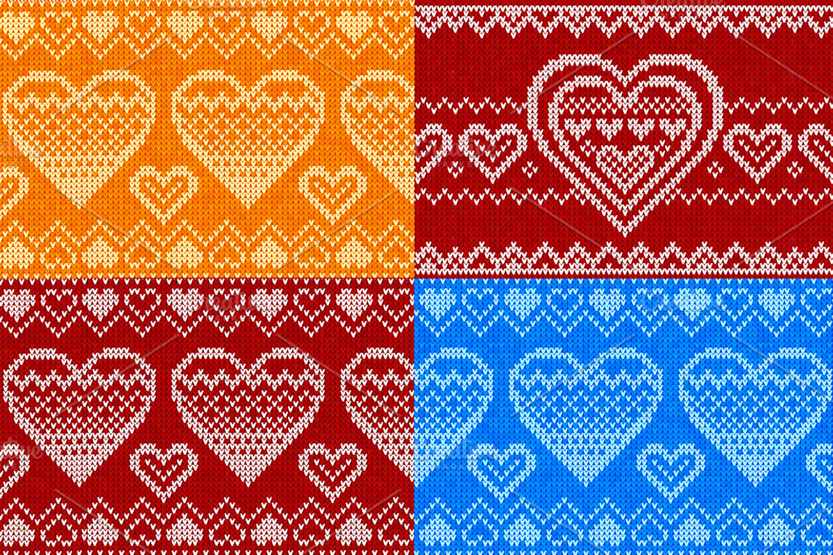 10 knitted hearts seamless patterns preview 4