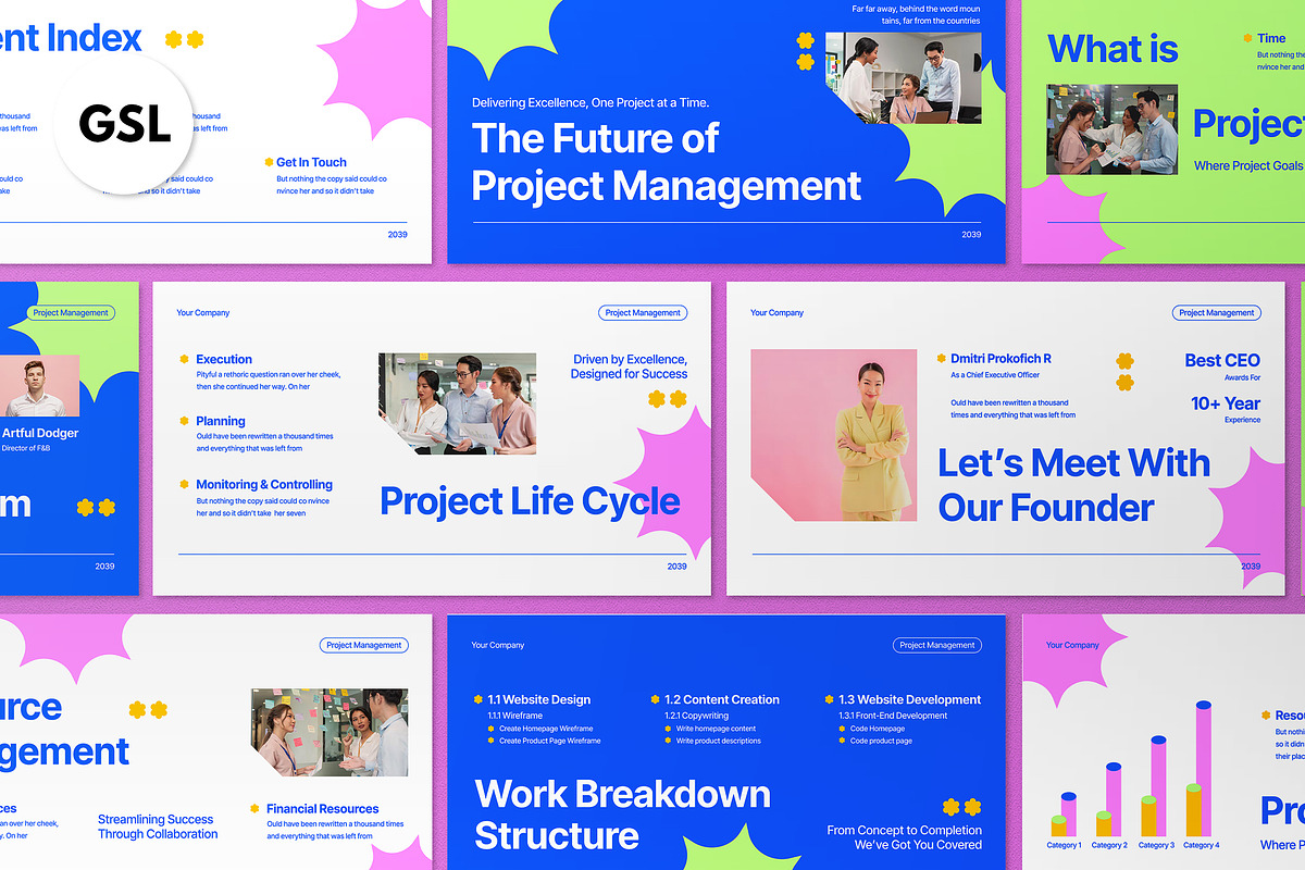 Blue Project Management Google Slide, a Presentation Template by graphicook (Photo 1 of 5)