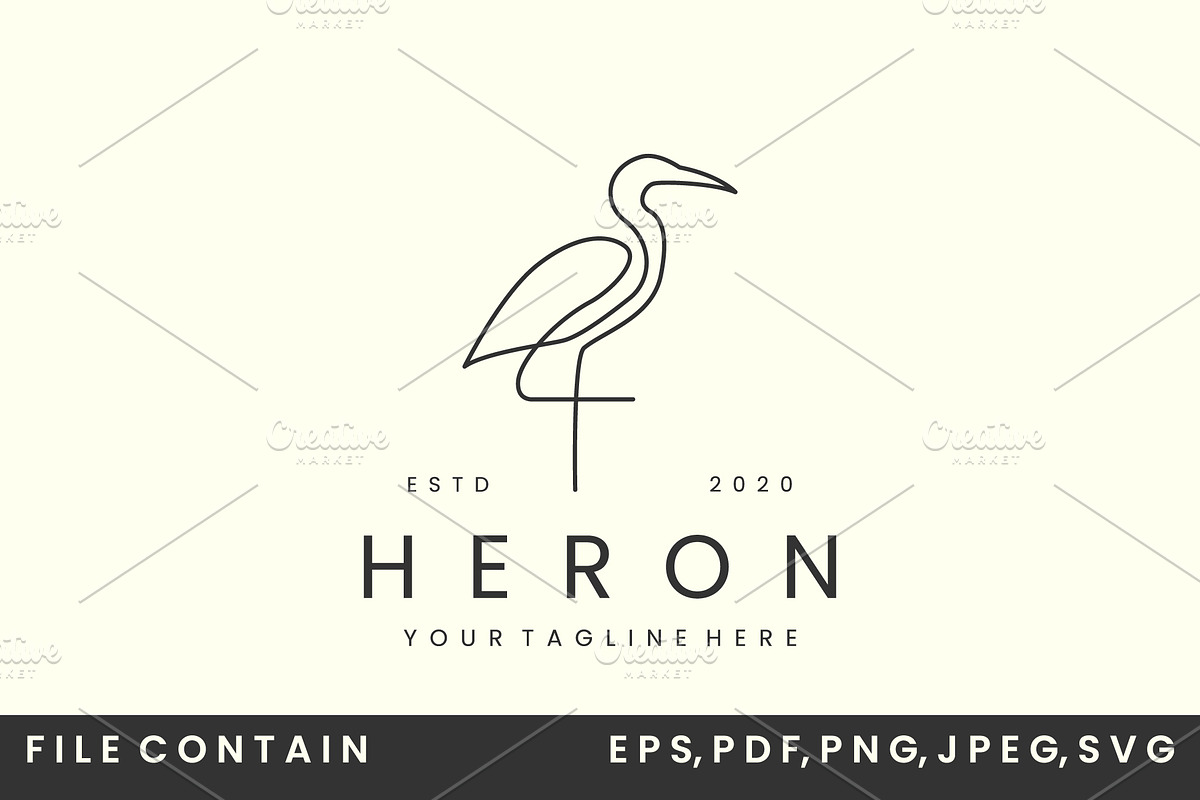 monoline heron bird with linear logo, a Branding & Logo Template by SD 22