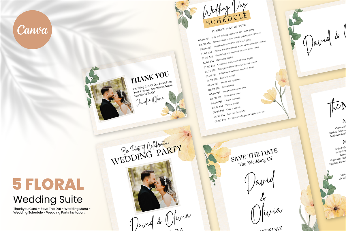 Wedding Suite Floral Canva Template, a Marketing Template by ArbaStudio (Photo 1 of 5)