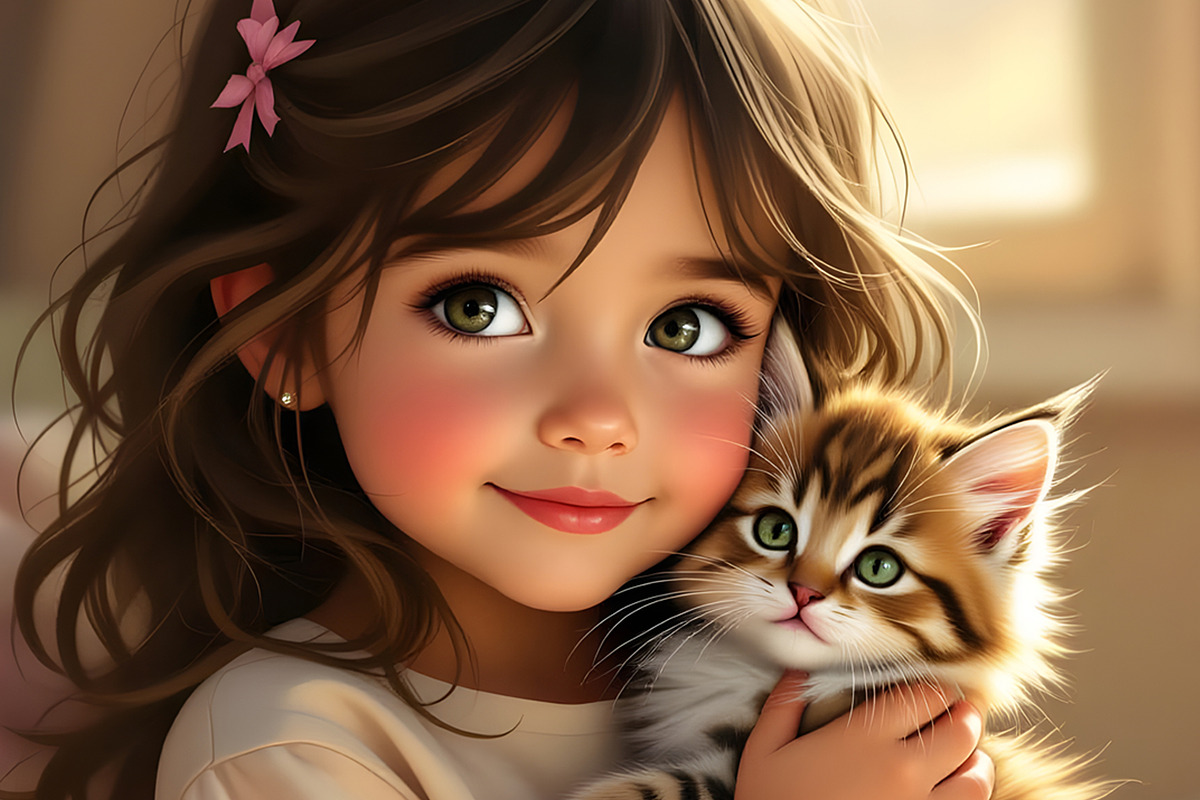 Girl Child with Kitten, an Animal Illustration by Sharon Schwalbe (Photo 3 of 3)