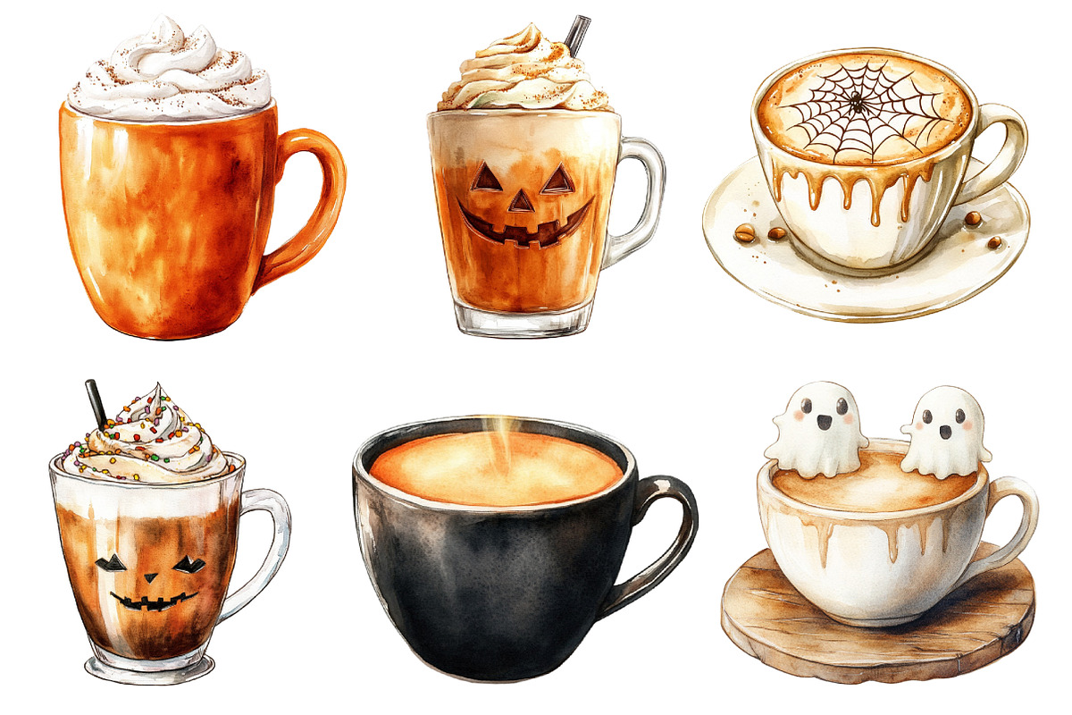 Halloween Coffee Latte Clipart, an Illustration by Dream Creation (Photo 4 of 7)