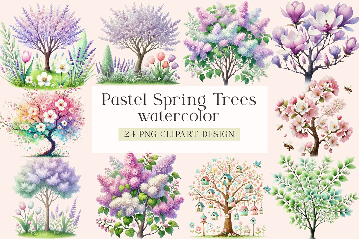 Pastel Spring Trees Clipart, an Illustration by DreamArtGraphic (Photo 1 of 5)