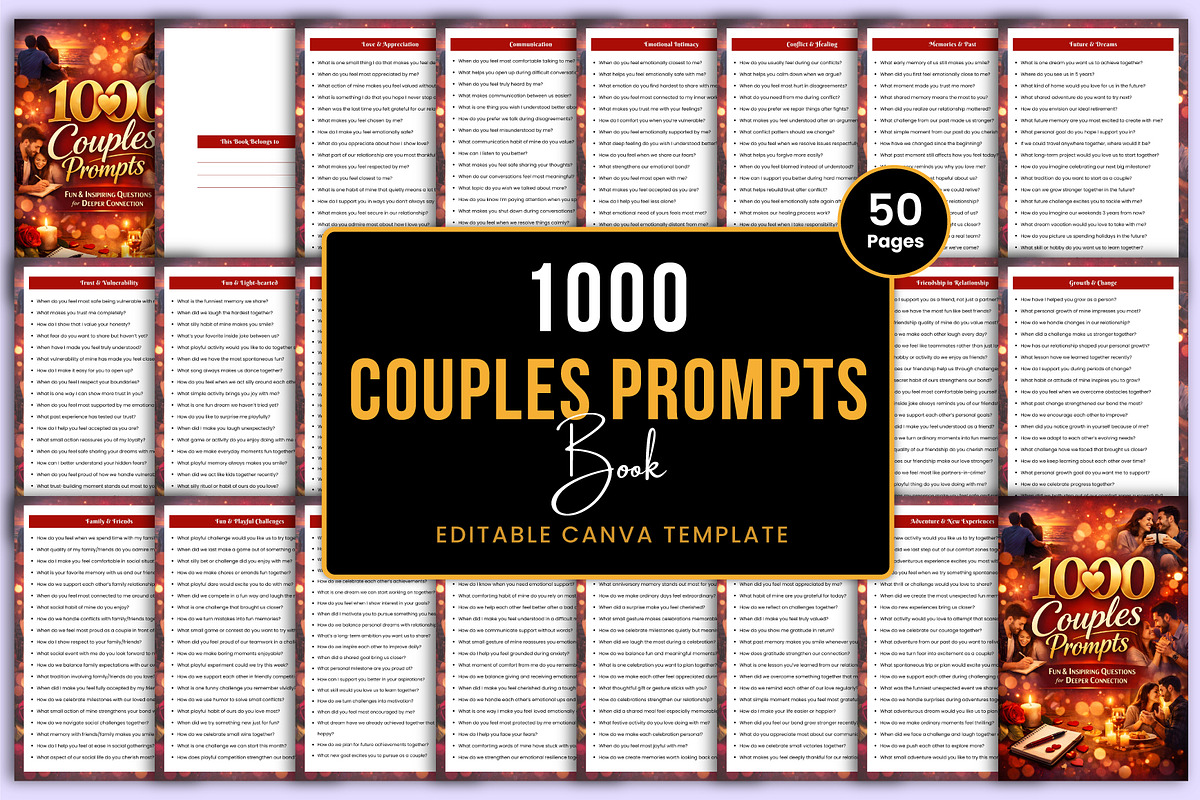 1000 Couples Prompts Book Canva, a Stationery Template by Mustafiz (Photo 1 of 8)