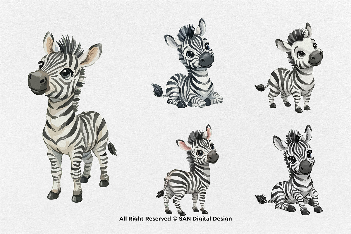 15 Bundle Watercolor Cute Zebra Wild, an Animal Illustration by Morspective (Photo 6 of 8)