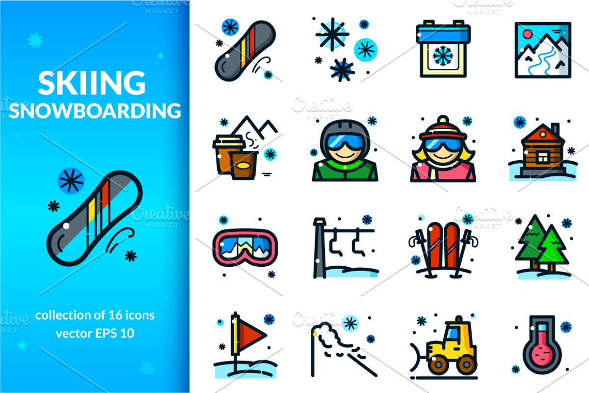 Skiing and Snowboarding, an Outline Icon by meowu