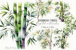 Watercolor Bamboo Trees, a Decorative Illustration by Vasmila
