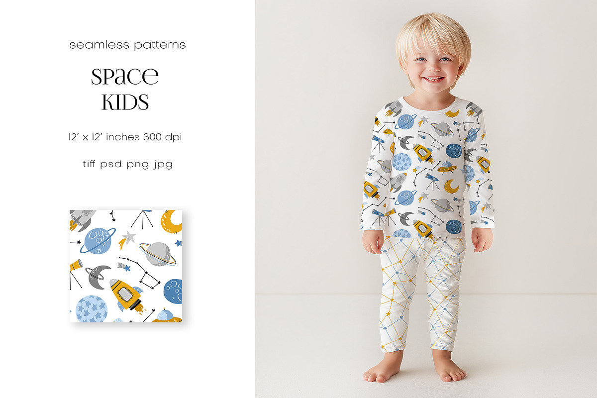 Space Kids - Seamless Patterns, a Pattern Graphic by PROTEA Watercolor Studio (Photo 4 of 6)