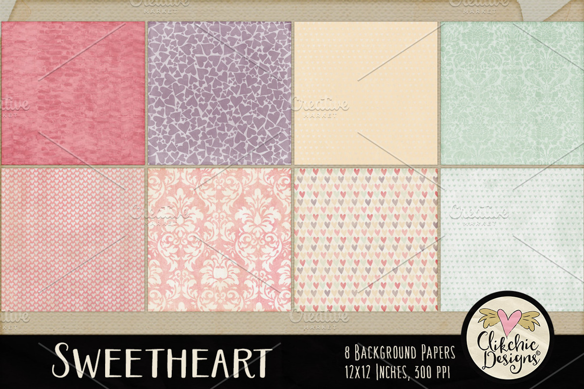 Shabby Damask & Hearts Textures preview 2