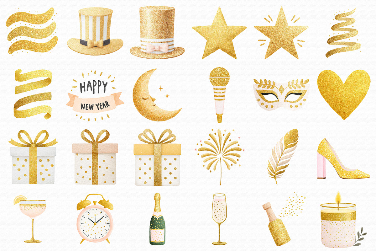 Golden Glitter Happy New Year Clipar, an Illustration by Libby Wishes (Photo 6 of 6)