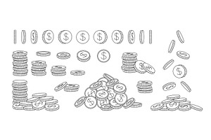 Doodle coins. Hand drawn coin, an Object Illustration by winwin.art