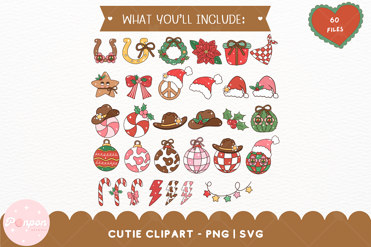 Howdy Groovy Christmas Clipart, a Seasonal Illustration by ponponartwork (Photo 3 of 6)
