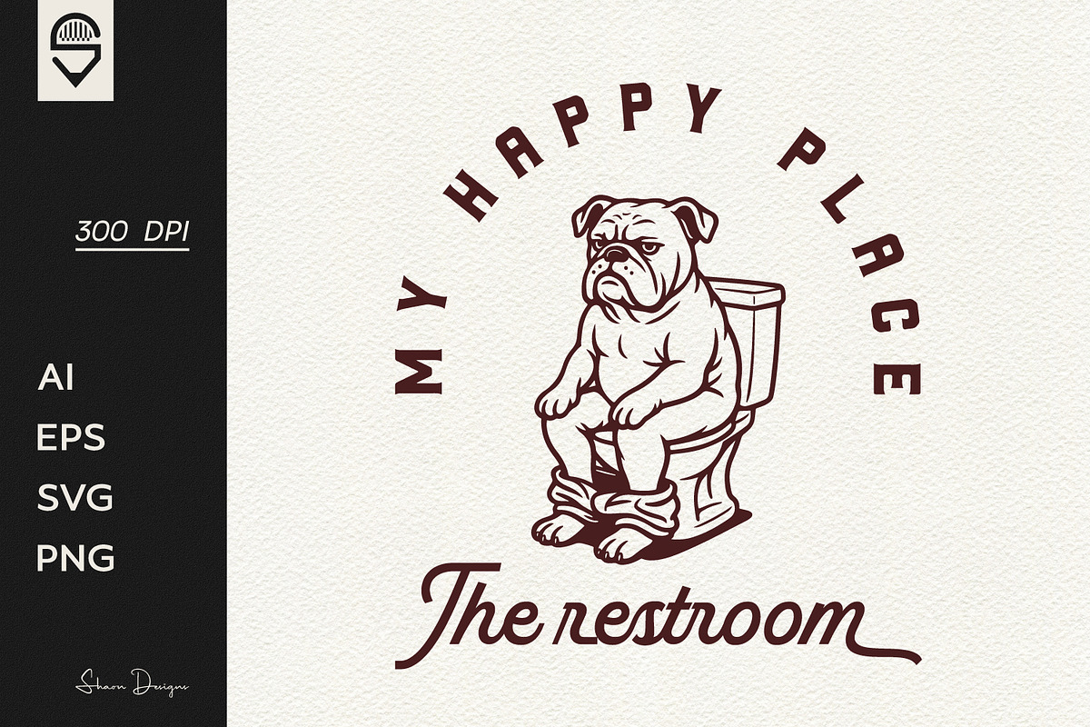 Funny Bulldog Restroom T-shirt, a Graphic by shaondesigns (Photo 1 of 4)