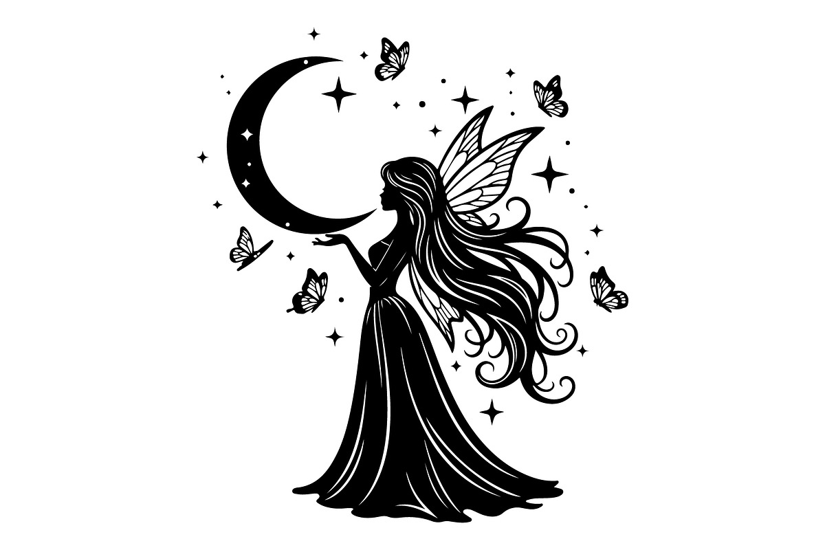 Fairy Moon Butterfly Silhouette, an Object Illustration by Gaye Art (Photo 4 of 31)