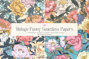 Vintage Peony Seamless Patterns