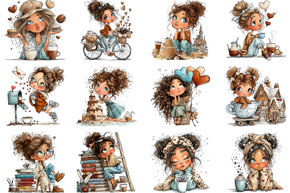 Valentine Coffee Girl Clipart, an Illustration by OK Design (Photo 3 of 6)
