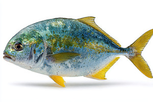 Colorful fish with yellow fins isola, a Photo by Pixeness Studio
