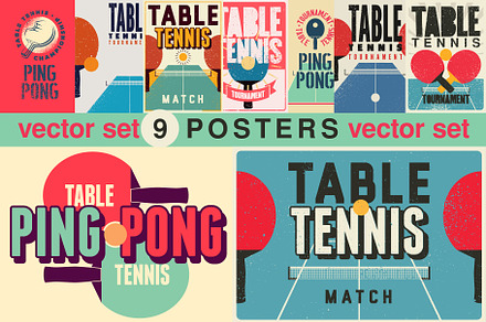Ping Pong table tennis vector set.
