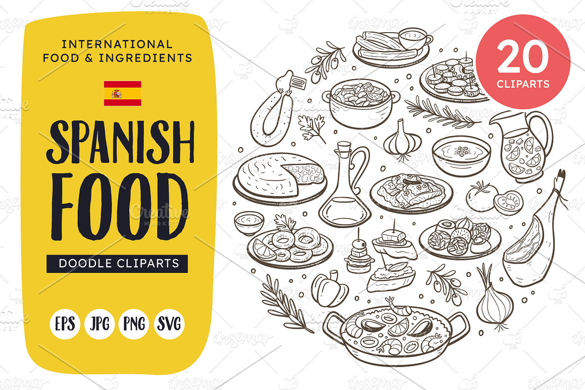 Spanish Food Doodle Clip Arts, a Food Illustration by insemar (Photo 1 of 4)