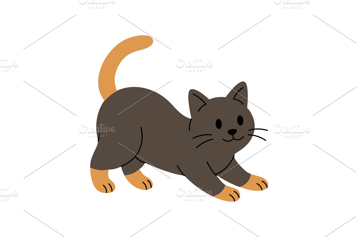 Cute cartoon playful cat stretching, an Animal Illustration by GraphiShop