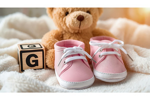 Pink baby shoes with white laces, an Illustration by tilialucida