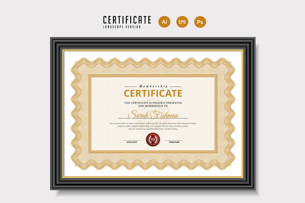 054. Membership Certificate Template, a Stationery Template by CreativeRezwan (Photo 2 of 3)