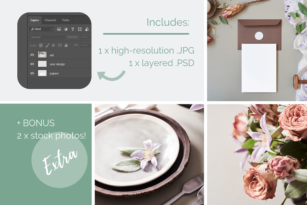 Botanical invitation mock up card, a Print Template by MockUpBrothers (Photo 3 of 6)