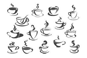 Coffee Cup And Tea Mug Isolated Icon Set