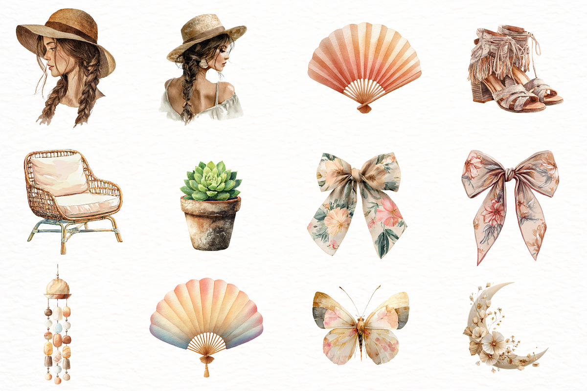 Watercolor Boho Summer Clipart, an Illustration by Designworld (Photo 4 of 5)