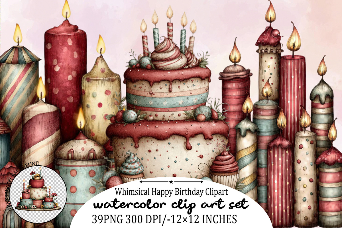 Whimsical Happy Birthday Clipart Cli, an Illustration by SVGArt (Photo 1 of 7)