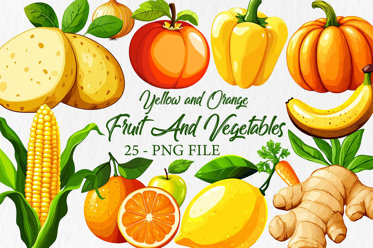 Yellow and Orange Fruit And Vegetabl, a Graphic by Libby Wishes (Photo 1 of 7)