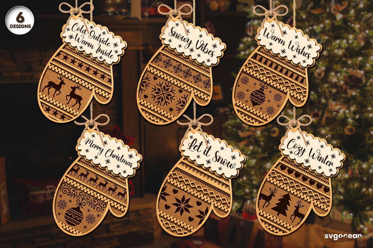 Christmas Mitten Ornament SVG Bundle, a Decorative Illustration by svgocean (Photo 1 of 13)