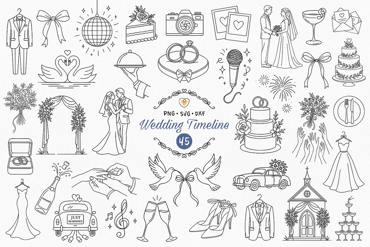 Wedding Timeline Icons, Line Art, an Object Illustration by Pretty Meerkat (Photo 1 of 6)