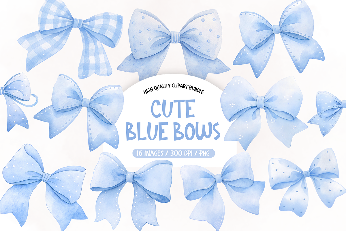 Watercolor Blue Bows PNG Bundle, an Illustration by TatiMockup (Photo 1 of 3)