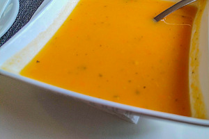 Creamy vegetable soup in modern bowl, a Food & Drink Photo by DanFLCreativo