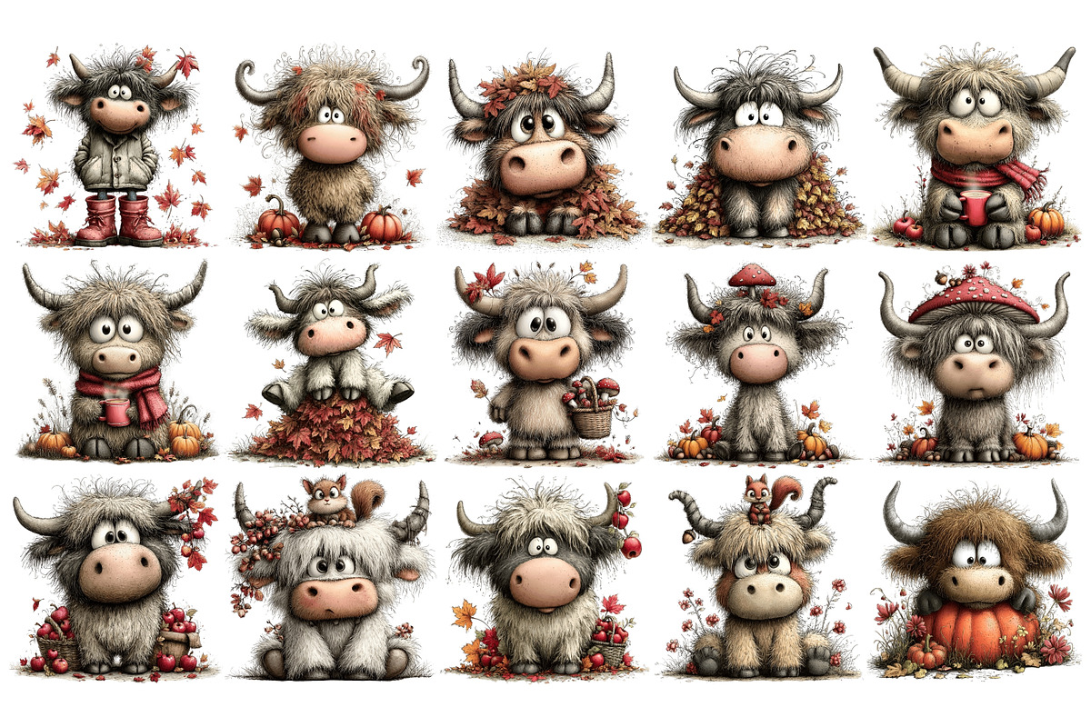 Autumn Highland Cow Clipart, an Animal Illustration by Nicolle's Colorful Art (Photo 4 of 6)